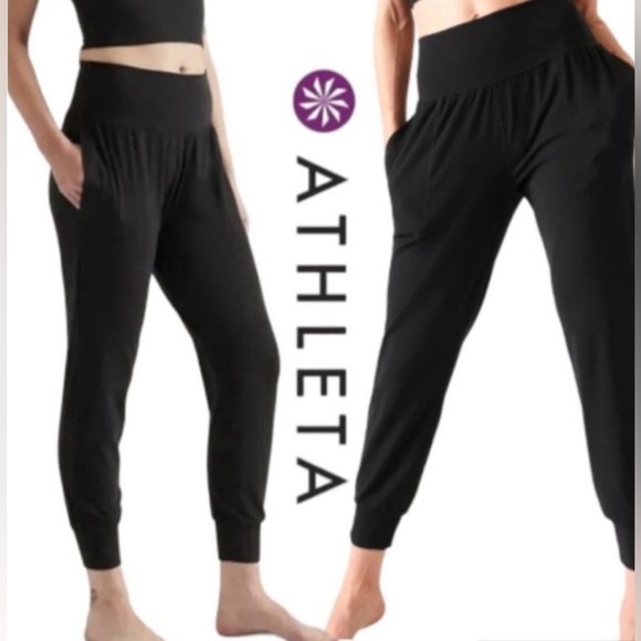 Athleta Salutation Black joggers pockets high waisted size medium - Picture 1 of 9